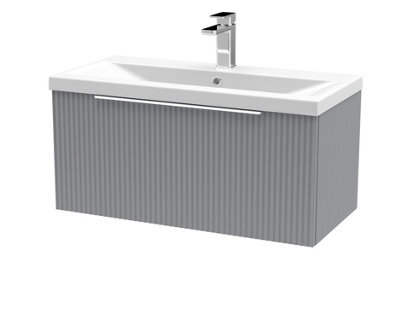 Hudson Reed Fluted Wall Hung 1-Drawer Vanity And Mid-Edge Basin, Contemporary Sink Vanity Unit, Satin Grey, 800mm - image 1