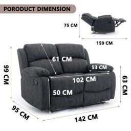 2 Seater Recliner Sofa, Manual Recliner Armchair Sofa 105 To 135 Degrees Recliner Padded Sofa - 2 Seaters - thumbnail 6