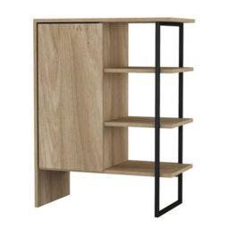 60Cm Wood Steel Living Room 1 Door Bedside Cabinet Shelf Shelving Bookcase Unit - Oak - thumbnail 1