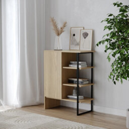 60Cm Wood Steel Living Room 1 Door Bedside Cabinet Shelf Shelving Bookcase Unit - Oak - thumbnail 4