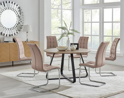 Furniturebox Uk Santorini Brown Round Round Dining Table And 6 Cappuccino Murano Chairs - image 1