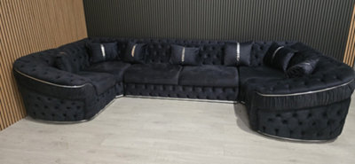 Ambassador U Shape Corner Sofa Steel Velvet And Chrome Accents - image 1