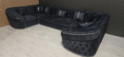 Ambassador U Shape Corner Sofa Steel Velvet And Chrome Accents - thumbnail 7