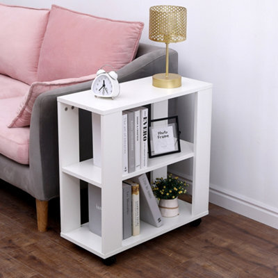Furniturehmd White Sofa Side Table End Table With Storage Shelf Coffee Desk With Wheels - image 1