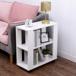 Furniturehmd White Sofa Side Table End Table With Storage Shelf Coffee Desk With Wheels