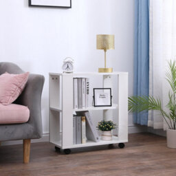 Furniturehmd White Sofa Side Table End Table With Storage Shelf Coffee Desk With Wheels - thumbnail 2