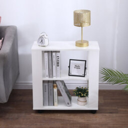 Furniturehmd White Sofa Side Table End Table With Storage Shelf Coffee Desk With Wheels - thumbnail 3