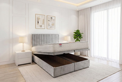 "Knight Sleep Emily Ottoman Bed Silver Plush 4Ft With Mattress & 24""headboard - Small Double" - image 1