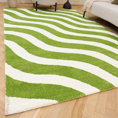 The Rugs Joli Green And White Wavy Rug Soft Dense Pile Easy To Clean And Pet Friendly For Living Rooms And Bedrooms - image 1