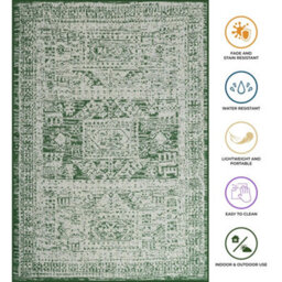 Homeart Outdoor Indoor Rug, Easy Clean, Uv Weather Resistant Rug For Patio, Gardenvintage Green, Cream,140X200Cm - thumbnail 7