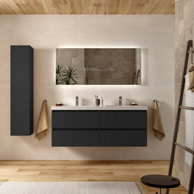 Cygnus bath Bequia Vanity Unit 140Cm Matt Black Toscana Basin Mineral Composite - image 1