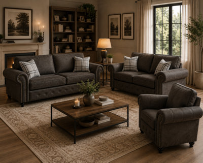 SC FURNITURE LIMITED Dark Grey Fabric 3 Seater Sofa 2 Seater Sofa & Armchair Oldham - image 1