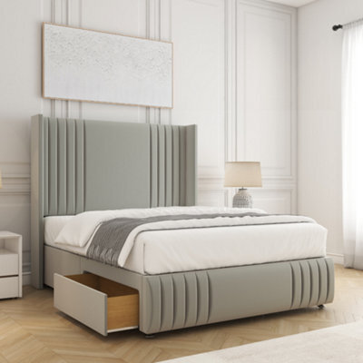 Bsspoke Peyton Divan Bed Set Silver Plush Velvet With 54Inch Headboard & Footboard 2 Drawers Footend & No Mattress In All Sizes - image 1