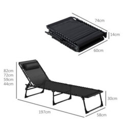 Outsunny 2 Pcs Folding Beach Chair Chaise Lounge 4 Adjustable Positions, Black - thumbnail 3