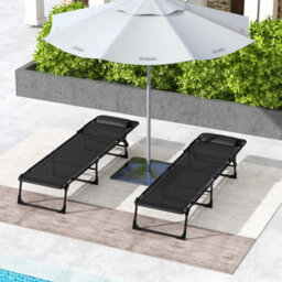 Outsunny 2 Pcs Folding Beach Chair Chaise Lounge 4 Adjustable Positions, Black - thumbnail 7