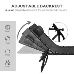 Outsunny 2 Pcs Folding Beach Chair Chaise Lounge 4 Adjustable Positions, Black - thumbnail 4