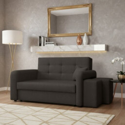 Viva Home Ii Sofa Bed With Two Ottomans For Living Room Chipboard Metal Legs Sleeping Function 158 Cm Brown Right - thumbnail 1
