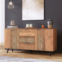 Abrihome Vintage Brown Wooden Sideboard With 3 Drawers & Adjustable Shelves - Tv Cabinet, Storage Dresser For Living Room, Dining Room
