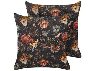 Beliani Set Of 2 Decorative Cushions Ramonda Velvet 45 X 45 Cm Multicolour Floral Pattern - image 1