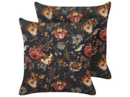 Beliani Set Of 2 Decorative Cushions Ramonda Velvet 45 X 45 Cm Multicolour Floral Pattern