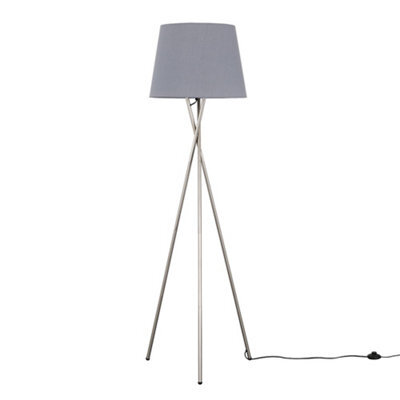 Valuelights Camden Brushed Chrome Tripod Floor Lamp With Grey Tapered Shade - image 1