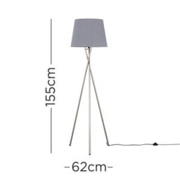 Valuelights Camden Brushed Chrome Tripod Floor Lamp With Grey Tapered Shade - thumbnail 5