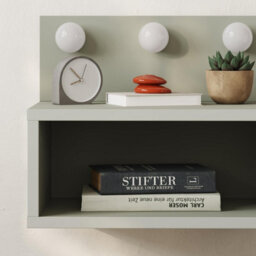 Decortie Floating Bedside Table With 3 Led Lights 30Cm Modern Wall-Mounted Open Shelf For Storage, Bedroom Space-Saver, Ash Green - thumbnail 5