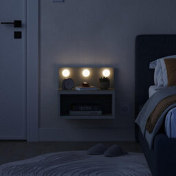 Decortie Floating Bedside Table With 3 Led Lights 30Cm Modern Wall-Mounted Open Shelf For Storage, Bedroom Space-Saver, Ash Green - thumbnail 4
