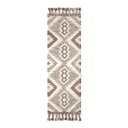 Homescapes Lhasa Handwoven Brown And Cream Textured Diamond Pattern Kilim Wool Rug, 66 X 200 Cm - thumbnail 2