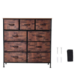 Brown 9 Drawers Fabric Chest Of Drawers Bedroom Dresser Storage Cabinet Organizer - thumbnail 5