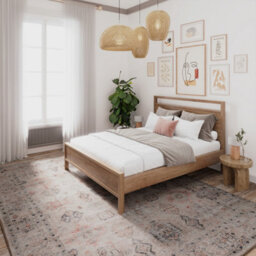 Loomed Vintage Design Cotton Chenille Rug Cream Grey Beige Machine Washable 160Cm X 230Cm - thumbnail 2