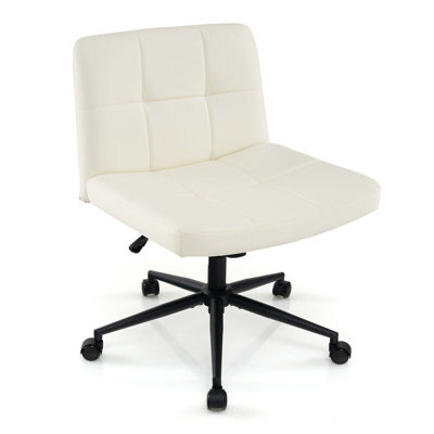 Gainoom Criss Cross Chair Beige Pu Leather Upholstered Cross-Legged Office Chair - image 1