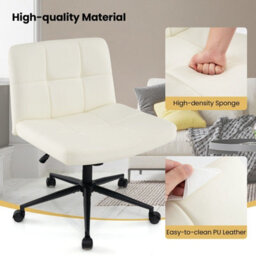 Gainoom Criss Cross Chair Beige Pu Leather Upholstered Cross-Legged Office Chair - thumbnail 8