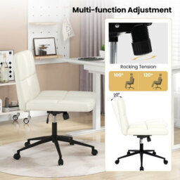 Gainoom Criss Cross Chair Beige Pu Leather Upholstered Cross-Legged Office Chair - thumbnail 5