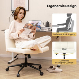 Gainoom Criss Cross Chair Beige Pu Leather Upholstered Cross-Legged Office Chair - thumbnail 4