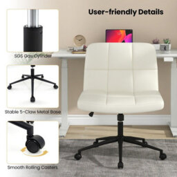 Gainoom Criss Cross Chair Beige Pu Leather Upholstered Cross-Legged Office Chair - thumbnail 7