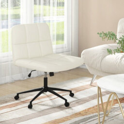 Gainoom Criss Cross Chair Beige Pu Leather Upholstered Cross-Legged Office Chair - thumbnail 3