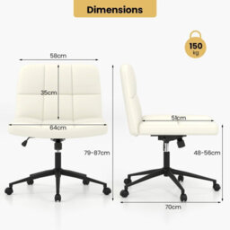Gainoom Criss Cross Chair Beige Pu Leather Upholstered Cross-Legged Office Chair - thumbnail 2