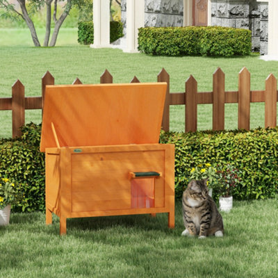 Pawhut Outdoor Feral Cat House Insulated W/ Openable Roof - Orange - image 1