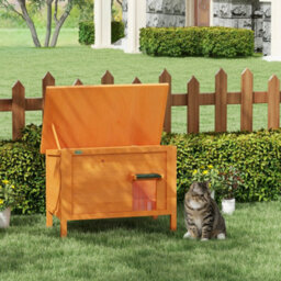 Pawhut Outdoor Feral Cat House Insulated W/ Openable Roof - Orange - thumbnail 1