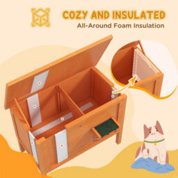 Pawhut Outdoor Feral Cat House Insulated W/ Openable Roof - Orange - thumbnail 4