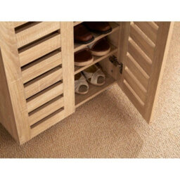 Home Source Oslo 2 Door Shoe Storage Cabinet Unit Oak Effect Hallway Furniture - thumbnail 5