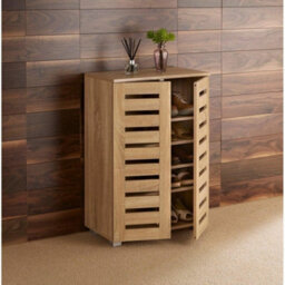 Home Source Oslo 2 Door Shoe Storage Cabinet Unit Oak Effect Hallway Furniture - thumbnail 2