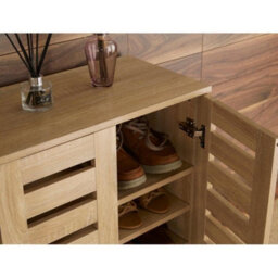 Home Source Oslo 2 Door Shoe Storage Cabinet Unit Oak Effect Hallway Furniture - thumbnail 3
