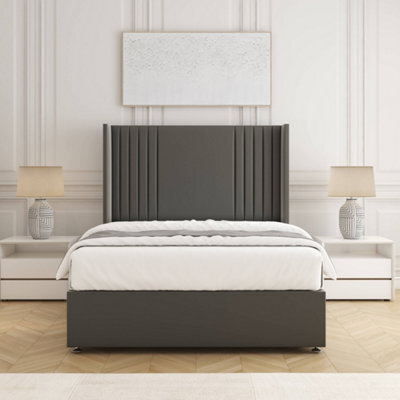 Bsspoke Cheshire Divan Bed Set Grey Plush Velvet 54Inch Panel Headboard & Mattress No Drawers In 3Ft 4Ft 4Ft6 5Ft 6Ft - image 1