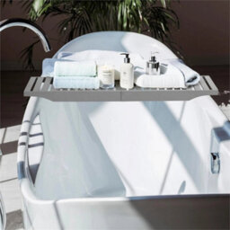 Grey Bamboo Bath Tub Rack Foldable Adjustable Tray Caddy Organiser - thumbnail 4