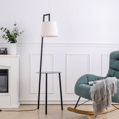Living And Home 150Cm E27 Base Metal Tray Table Linen Lampshade  Floor Lamp Floor Light With Foot Switch - image 1