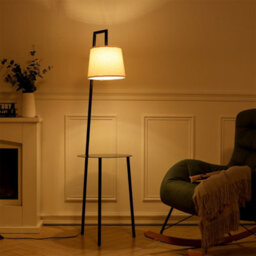Living And Home 150Cm E27 Base Metal Tray Table Linen Lampshade  Floor Lamp Floor Light With Foot Switch - thumbnail 2
