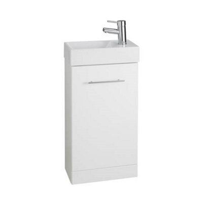 Clifton Bathroom Cube 410mm Cloakroom Vanity Unit With Basin - Gloss White - (Impact) - Brassware Not Included - image 1
