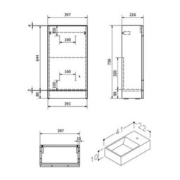 Clifton Bathroom Cube 410mm Cloakroom Vanity Unit With Basin - Gloss White - (Impact) - Brassware Not Included - thumbnail 3